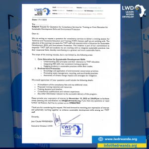 Request for Quotation for Consultancy Services for Training on Core Education for Sustainable Development Skills and Environment Protection